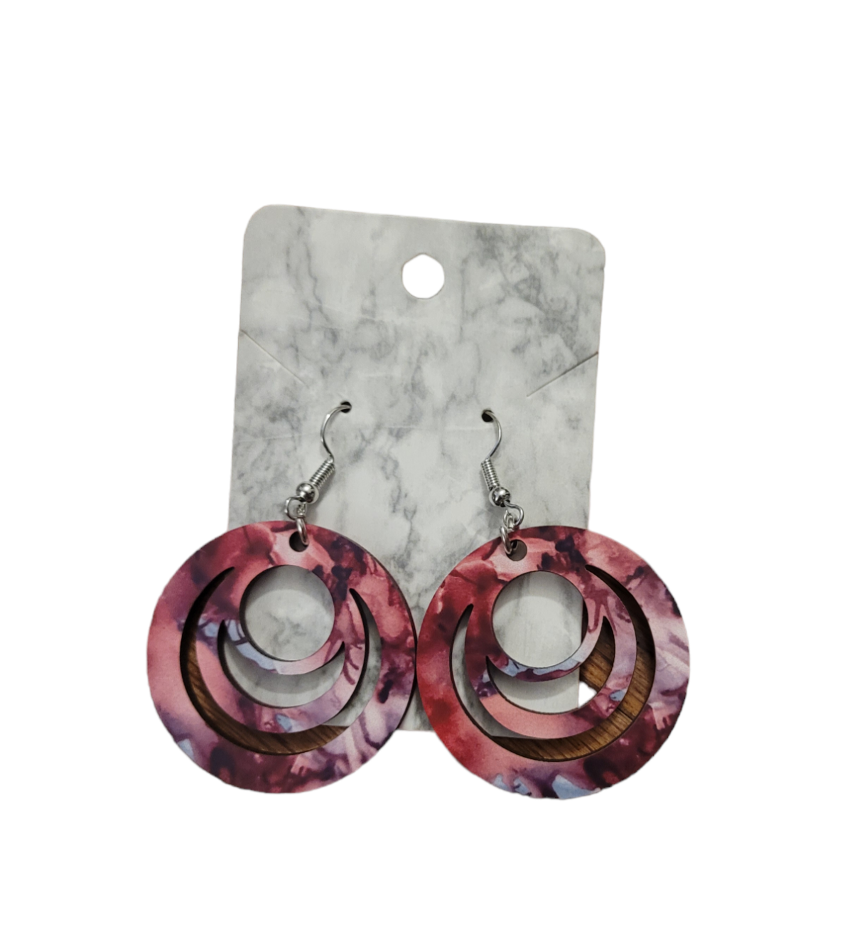 Hollow Round Earrings with Alcohol Ink Design