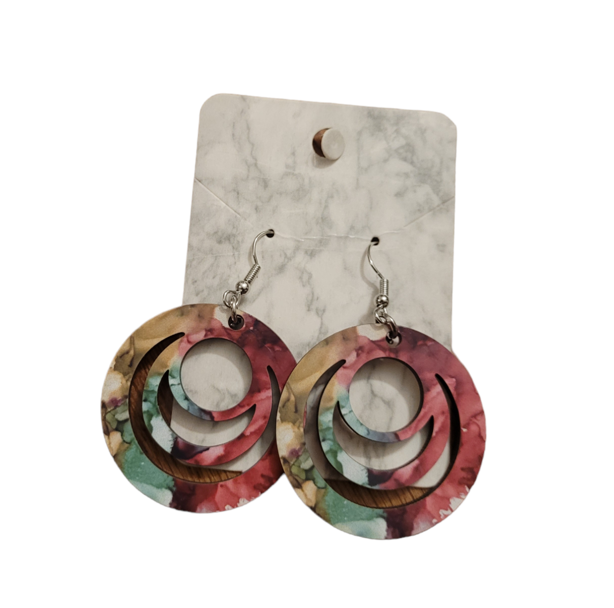 Hollow Round Earrings with Alcohol Ink Design