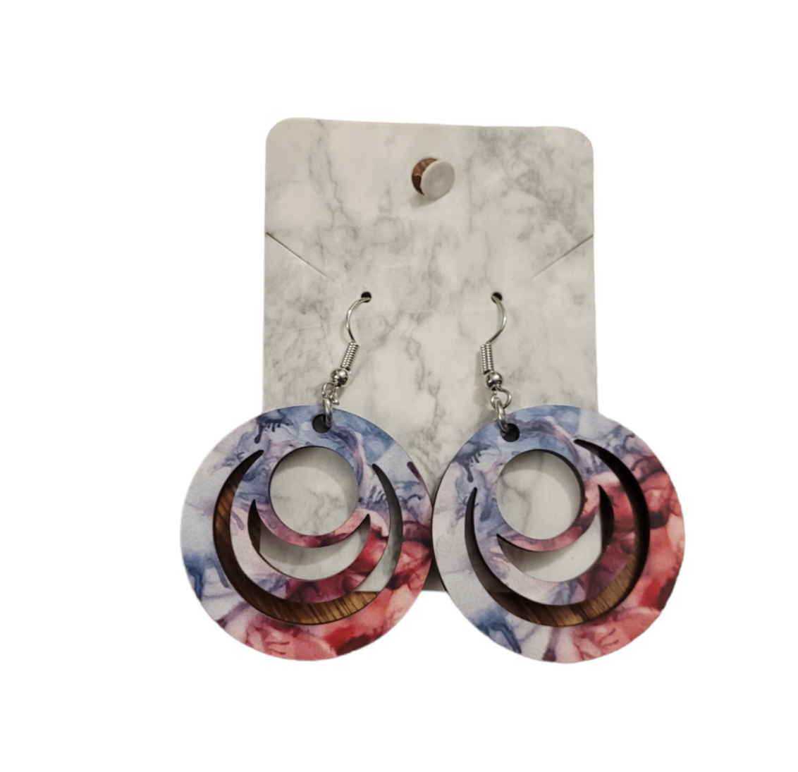 Hollow Round Earrings with Alcohol Ink Design