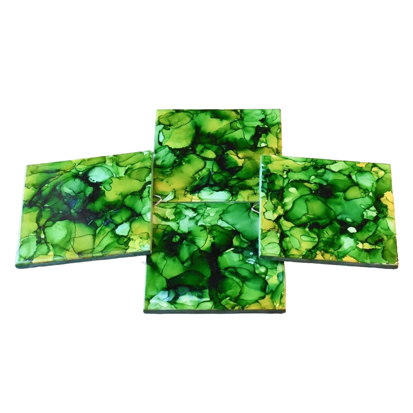 Set of 4- Alcohol Ink Paintings on Ceramic Tile
