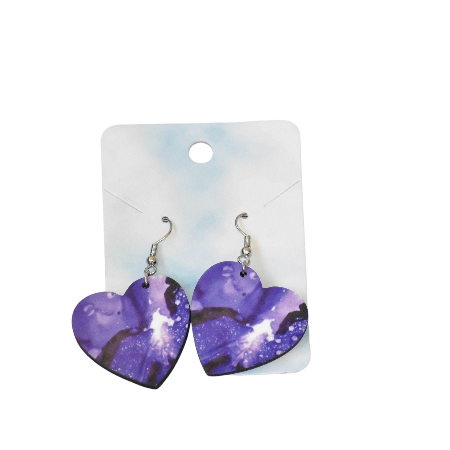 Heart and Circle Shaped Alcohol Ink Art Earrings