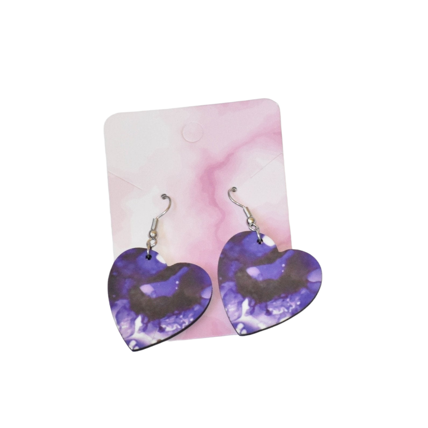 Heart and Circle Shaped Alcohol Ink Art Earrings