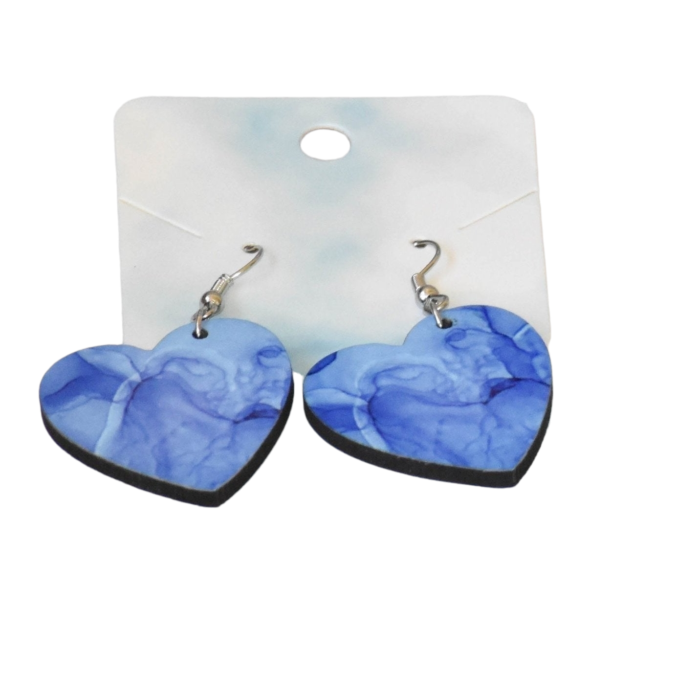 Heart and Circle Shaped Alcohol Ink Art Earrings