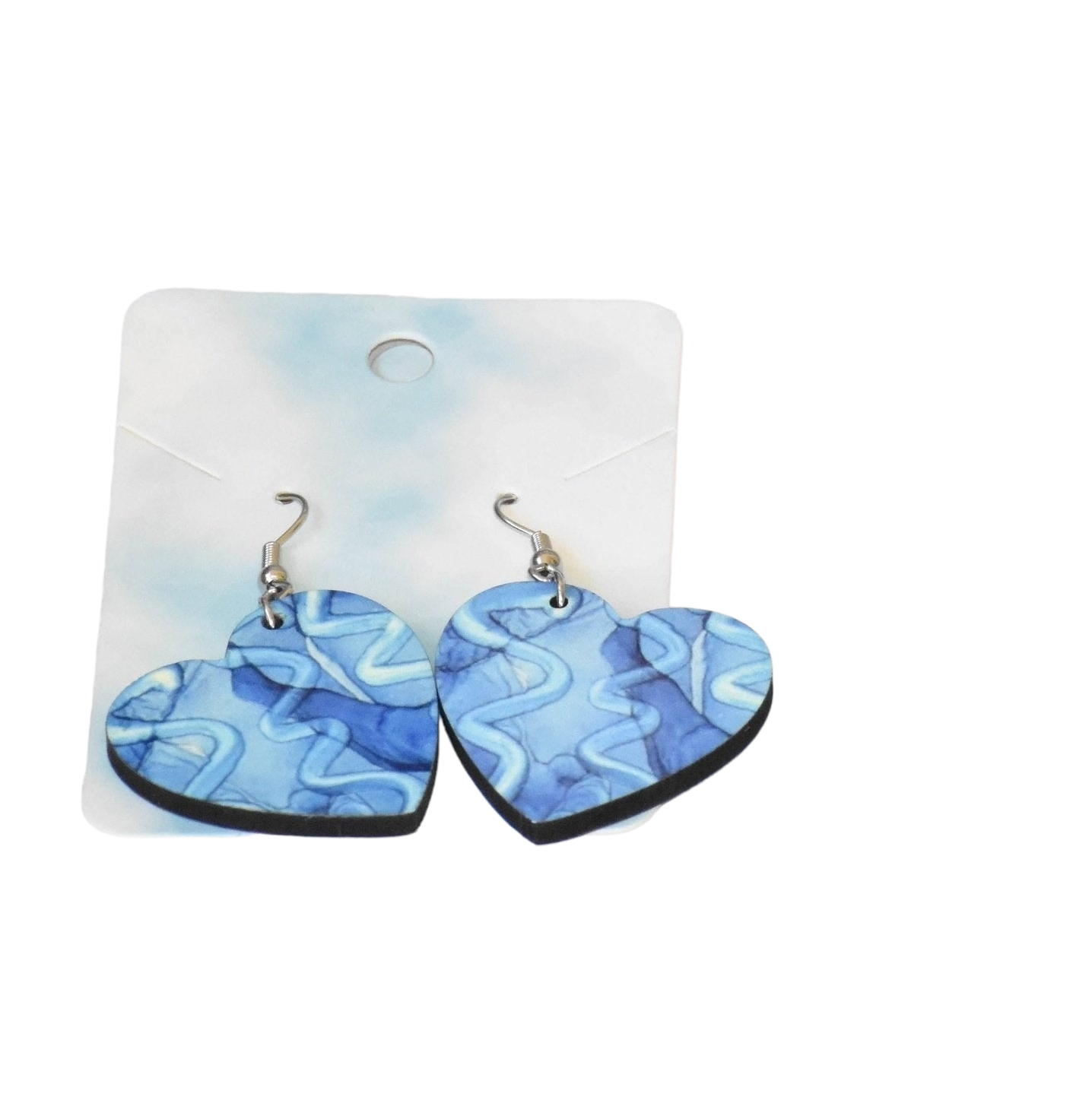 Heart and Circle Shaped Alcohol Ink Art Earrings